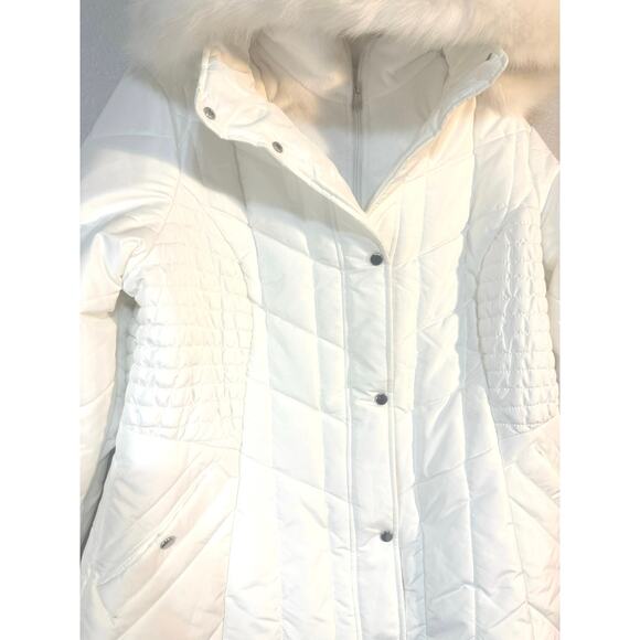 Susan Graver 1X Womens Winter Coat Jacket White Faux Fur Hood Quilted Puffer NWT - Picture 3 of 8